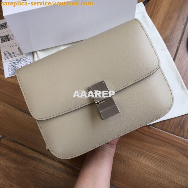 Replica Celine Classic Box Bag in Calfskin with Cork Effect White 4