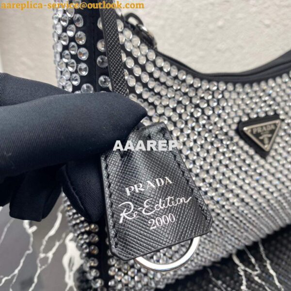 Replica Prada 1NE515 Satin mini-bag with artificial crystals Black 7