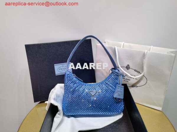 Replica Prada 1NE515 Satin mini-bag with artificial crystals Blue 3