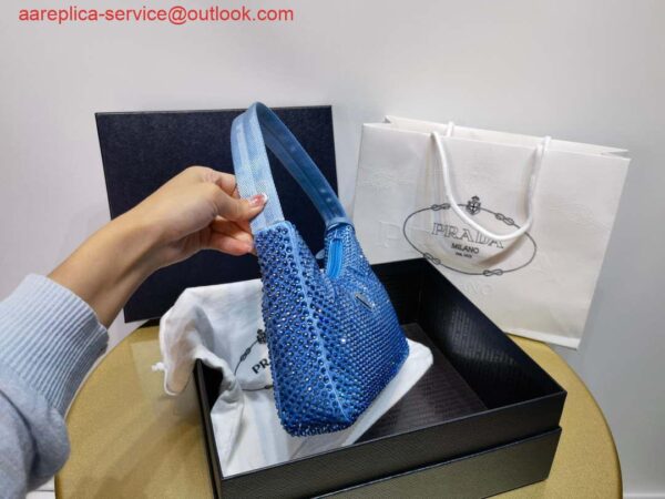 Replica Prada 1NE515 Satin mini-bag with artificial crystals Blue 4