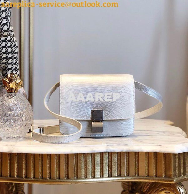 Replica Celine Classic Box Bag in Lizard Leather Silvery White 3