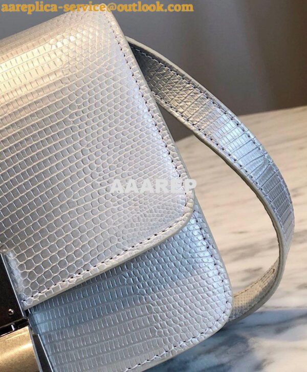 Replica Celine Classic Box Bag in Lizard Leather Silvery White 8