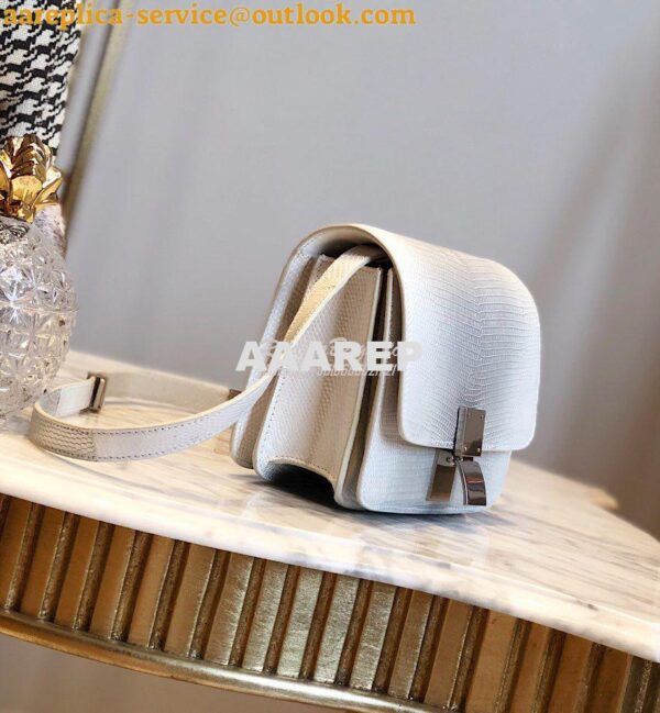 Replica Celine Classic Box Bag in Lizard Leather Silvery White 9