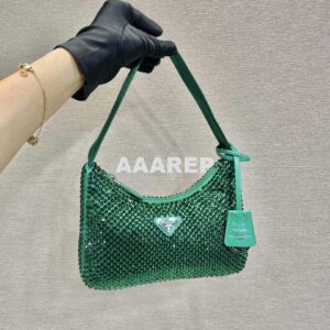 Replica Prada 1NE515 Satin mini-bag with artificial crystals Jade green