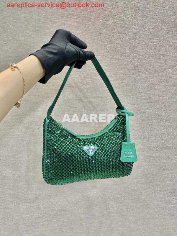 Replica Prada 1NE515 Satin mini-bag with artificial crystals Jade green 3