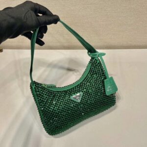 Replica Prada 1NE515 Satin mini-bag with artificial crystals Jade green 2