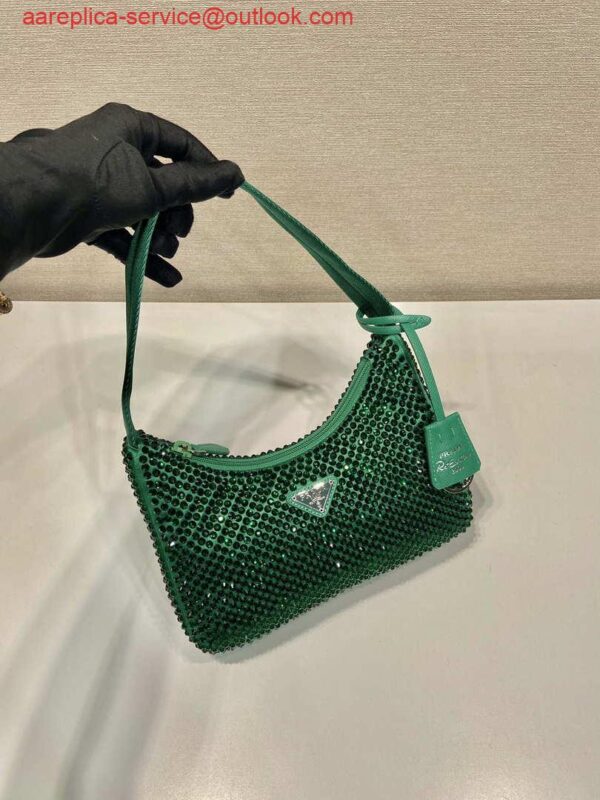 Replica Prada 1NE515 Satin mini-bag with artificial crystals Jade green 4