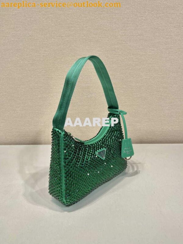 Replica Prada 1NE515 Satin mini-bag with artificial crystals Jade green 5