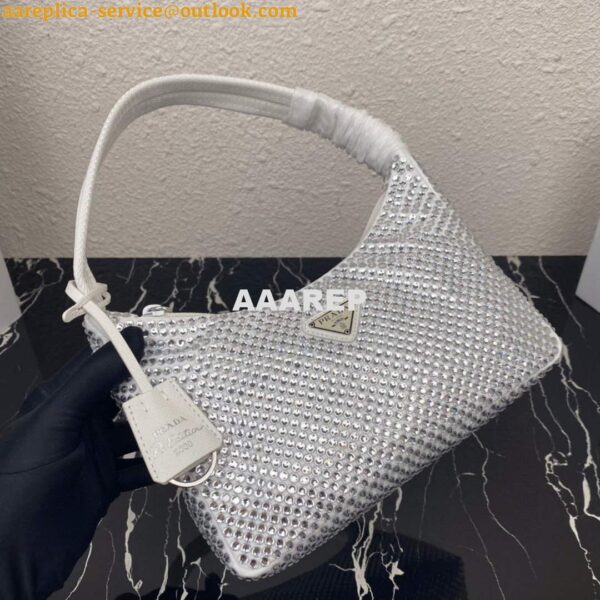 Replica Prada 1NE515 Satin mini-bag with artificial crystals white 8