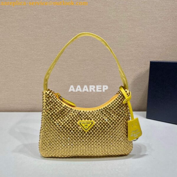 Replica Prada 1NE515 Satin mini-bag with artificial crystals Yellow 3