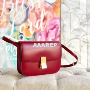 Replica Celine Classic Box Bag in Smooth Calfskin Cherry Red