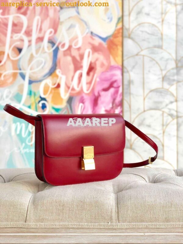 Replica Celine Classic Box Bag in Smooth Calfskin Cherry Red 3