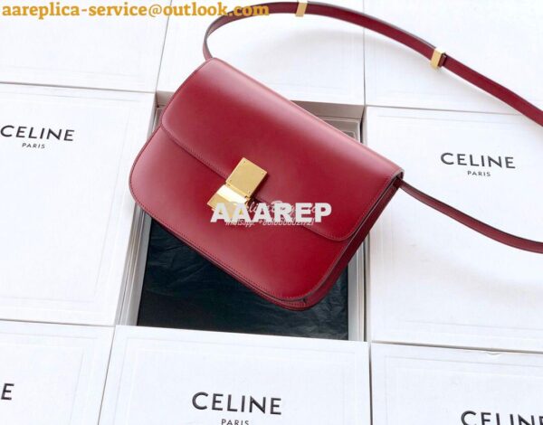 Replica Celine Classic Box Bag in Smooth Calfskin Cherry Red 5