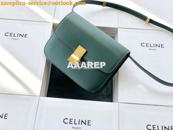 Replica Celine Classic Box Bag in Smooth Calfskin Dark Green 6