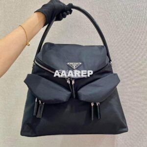 Replica Prada Signaux Nylon And Leather Hobo Bag 1BC160 Black 2