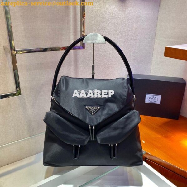 Replica Prada Signaux Nylon And Leather Hobo Bag 1BC160 Black 5