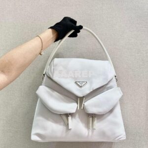 Replica Prada Signaux Nylon And Leather Hobo Bag 1BC160 White