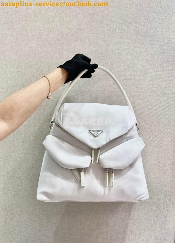 Replica Prada Signaux Nylon And Leather Hobo Bag 1BC160 White 3