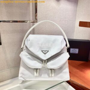 Replica Prada Signaux Nylon And Leather Hobo Bag 1BC160 White 2