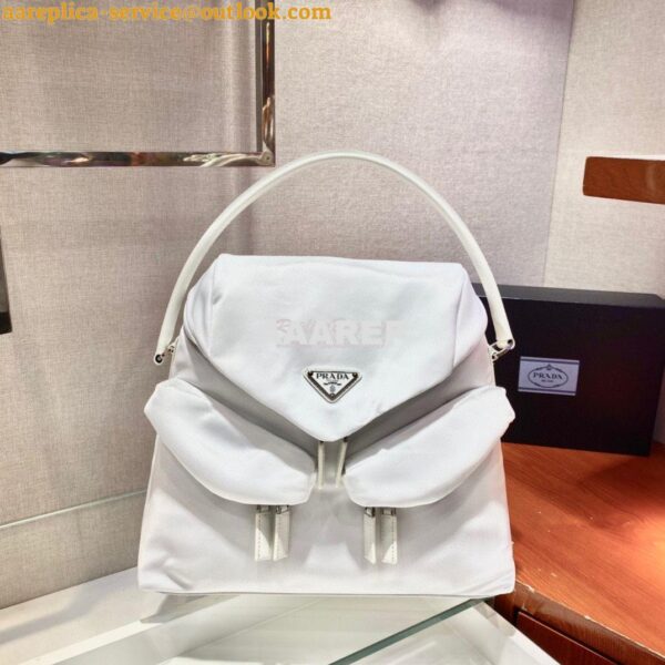 Replica Prada Signaux Nylon And Leather Hobo Bag 1BC160 White 4