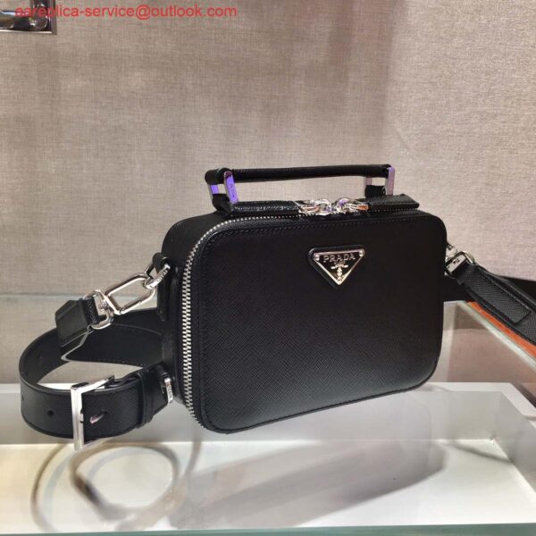 Replica Prada 2VH070 Saffiano Black leather Prada Brique bag 4