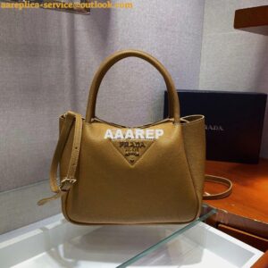 Replica Prada Small Leather Handbag 1BC145 Caramel 2