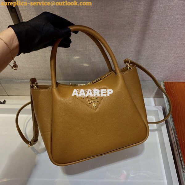 Replica Prada Small Leather Handbag 1BC145 Caramel 5