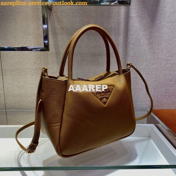 Replica Prada Small Leather Handbag 1BC145 Caramel 6