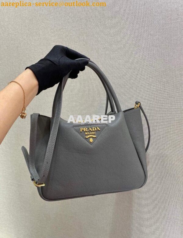 Replica Prada Small Leather Handbag 1BC145 Grey 3