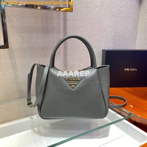 Replica Prada Small Leather Handbag 1BC145 Grey 4