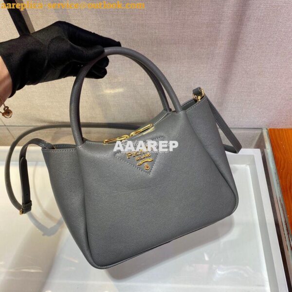 Replica Prada Small Leather Handbag 1BC145 Grey 5