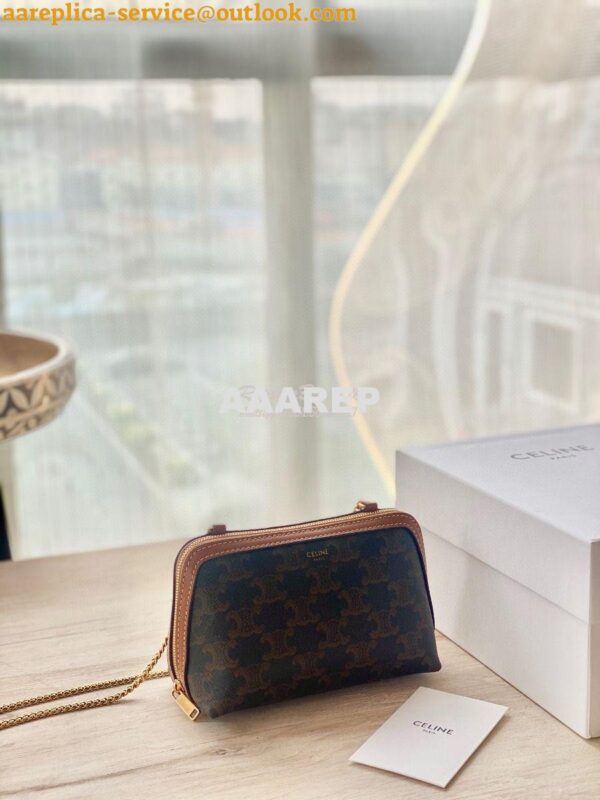 Replica Celine Clutch With Chain In Triomphe Canvas And Lambskin 10E38 3