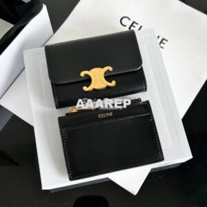 Replica CELINE COMPACT WALLET WITH COIN TRIOMPHE IN TRIOMPHE BLACK SHI