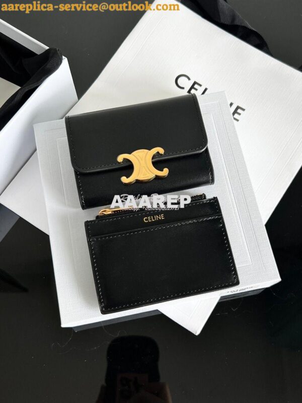 Replica CELINE COMPACT WALLET WITH COIN TRIOMPHE IN TRIOMPHE BLACK SHI 3