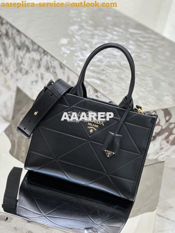 Replica Prada Small Leather Symbole Bag With Topstitching 1BA379 Black 4