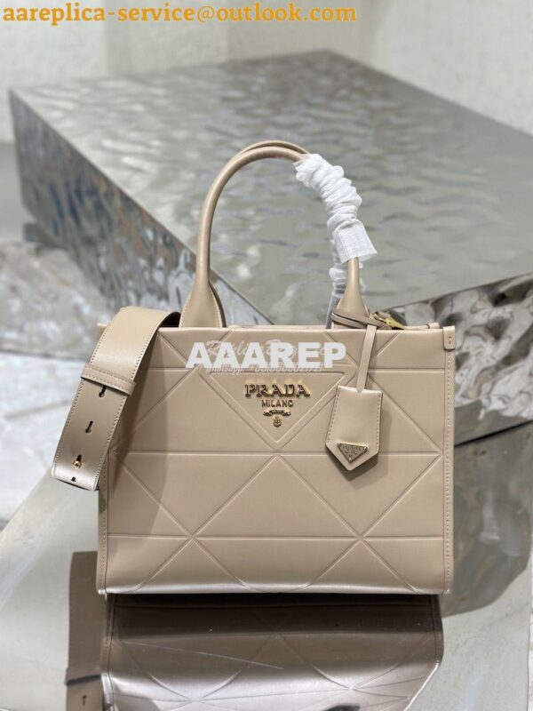 Replica Prada Small Leather Symbole Bag With Topstitching 1BA379 Sand 3