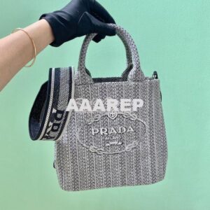 Replica Prada Small Logo Ricamo Jacquard Tote 1BA343 Black