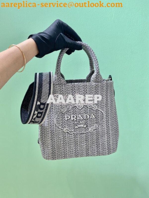 Replica Prada Small Logo Ricamo Jacquard Tote 1BA343 Black 3