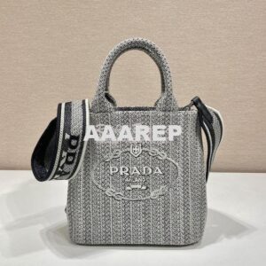 Replica Prada Small Logo Ricamo Jacquard Tote 1BA343 Black 2