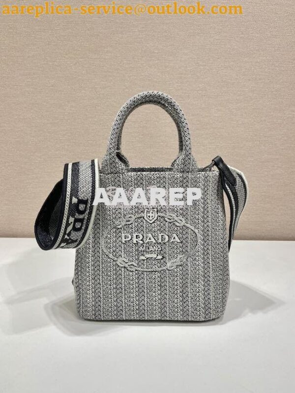 Replica Prada Small Logo Ricamo Jacquard Tote 1BA343 Black 4