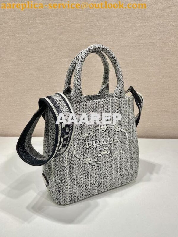 Replica Prada Small Logo Ricamo Jacquard Tote 1BA343 Black 5