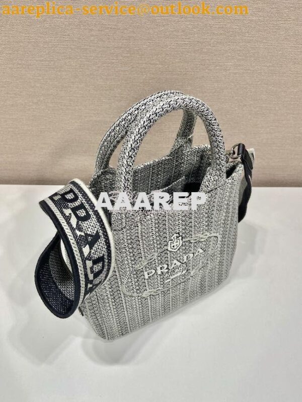 Replica Prada Small Logo Ricamo Jacquard Tote 1BA343 Black 6