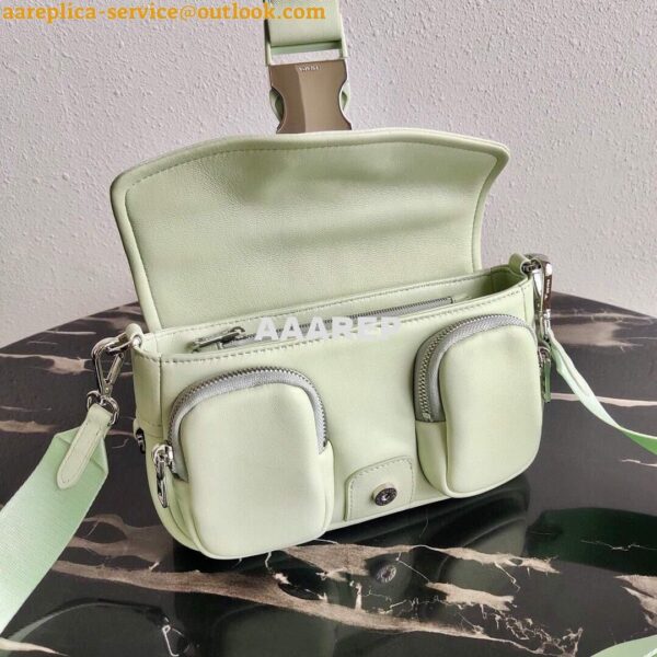 Replica Prada Pocket Nylon and Brushed Leather Bag 1BD295 Green 10