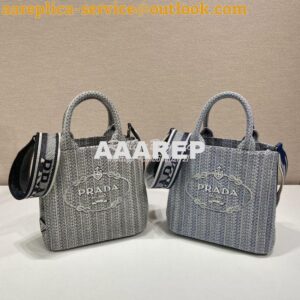 Replica Prada Small Logo Ricamo Jacquard Tote 1BA343 Blue