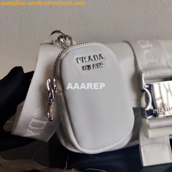 Replica Prada Pocket Nylon and Brushed Leather Bag 1BD295 White 8