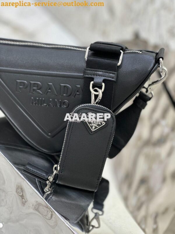 Replica Prada Triangle leather shoulder bag 1BH190 Black 9