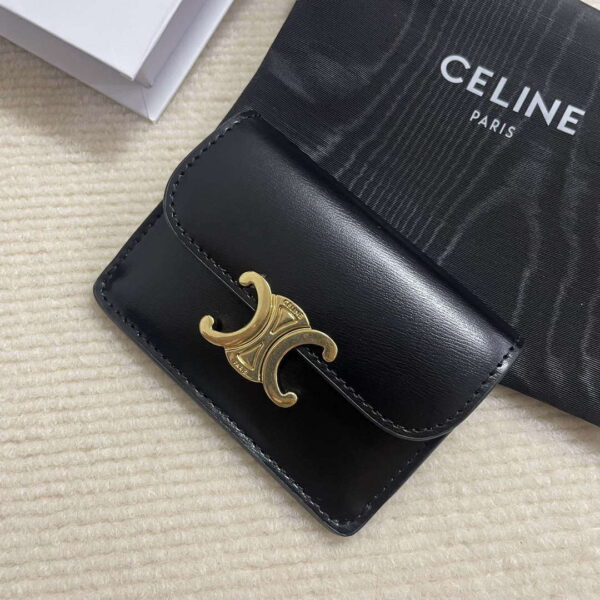 Replica Celine 10I583 Card Holder With Flap Triomphe In Shiny Calfskin Black 3