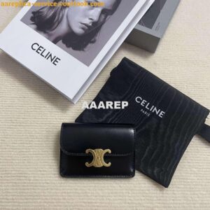 Replica Celine 10I583 Card Holder With Flap Triomphe In Shiny Calfskin Black 2