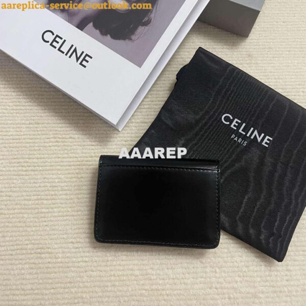 Replica Celine 10I583 Card Holder With Flap Triomphe In Shiny Calfskin Black 5