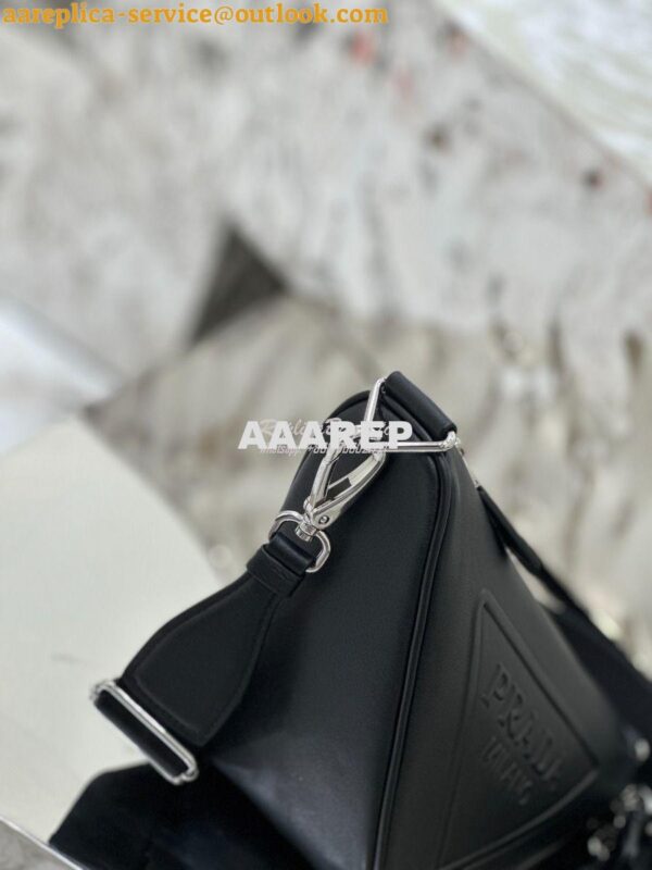 Replica Prada Triangle leather shoulder bag 1BH190 Black 12